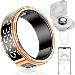 Smart Ring with Display - Fitness Tracker, Heart Rate Monitor, Sleep Tracker, Step Counter, Gesture Control for TikTok & Camera - IP68 Waterproof, Extended Battery Life Gold #09