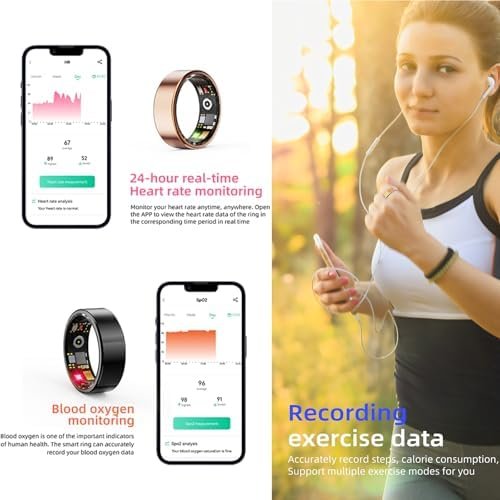 HitTopss Smart Ring, Fitness Tracking Smart Ring with Calories/Heart Rate/Blood Oxygen/Sleep Monitoring, IP68 Waterproof, No APP Subscription, Compatible with iOS/Android (Gold,10#) - Image 2