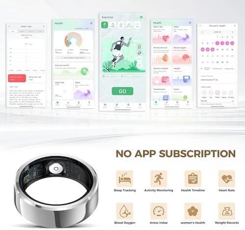 Smart Ring for Men & Women, Wellness & Fitness Tracker with Sleep/Step/Heart Rate/Blood Oxygen/Calorie Counter, IP68 Waterproof Wearable Ring for iOS Android Silver (Silver, 8) - Image 2