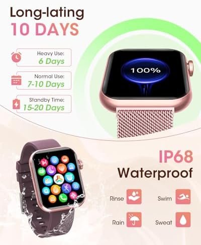 Smart Watches for Women, Health Fitness Watch for Android iPhone, Sleep/Heart Rate/SpO2/Blood Pressure Monitor, 1.85'' Smartwatch for Calls/SMS/Notifications, 100+ Sports Modes, 300+ Dials, 3 Bands - Image 7