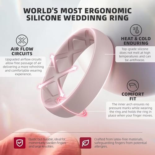 Egnaro Women’s Silicone Engagement Rings, Inner Arc Ergonomic Breathable Design with half sizes, Rubber Wedding Bands,5.5mm Wide-2mm Thick - Image 2
