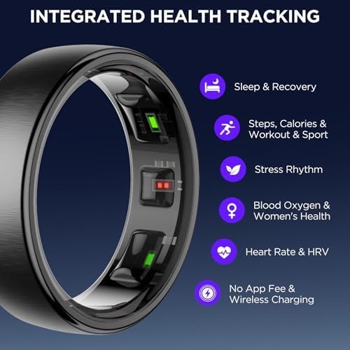 Fitness Tracker, Smart Ring for Women Men, Fitness Ring with Sleep Tracker, 24/7 Heart Rate Monitor, Health Activity Trackers, Step Counter,Calorie Pedometer,No Subscription,for iOS Android(Black,#10) - Image 2