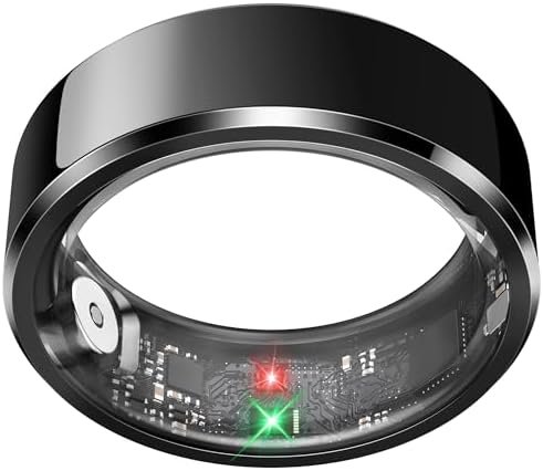 Health Smart Ring for Men Women, Fitness Tracker with Heart Rate/Blood Pressure/Blood Oxygen Monitor,Sleep Tracker,Pedometer, IP68 Waterproof Ring for iPhone&Android, No Subscription (Black, Size9)
