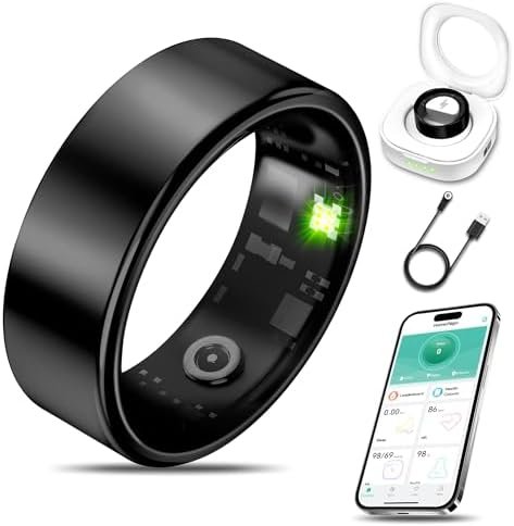 Smart Health Ring for Women Men Fitness Tracker with Heart Rate, Blood Oxygen, Blood Pressure, Sleep Monitoring, Step Counting, IP68 Waterproof for iPhone and Android, No Subscription Fee, Black 13