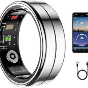 Smart Ring Health Tracker, Health Rings for Women & Men, No Subscription Required, Long-Lasting Battery Sleep Rings, Fitness & Sleep Monitor Compatible with iOS & Android (Silver, #10)