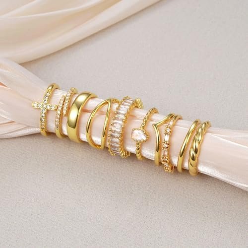 10 PCS 14K Gold Plated Rings Set for Women, Dainty Gold Knuckle Ring Non Tarnish, Simple Thumb Stacking Rings Pack Size 6/7/8/9/10 - Image 3