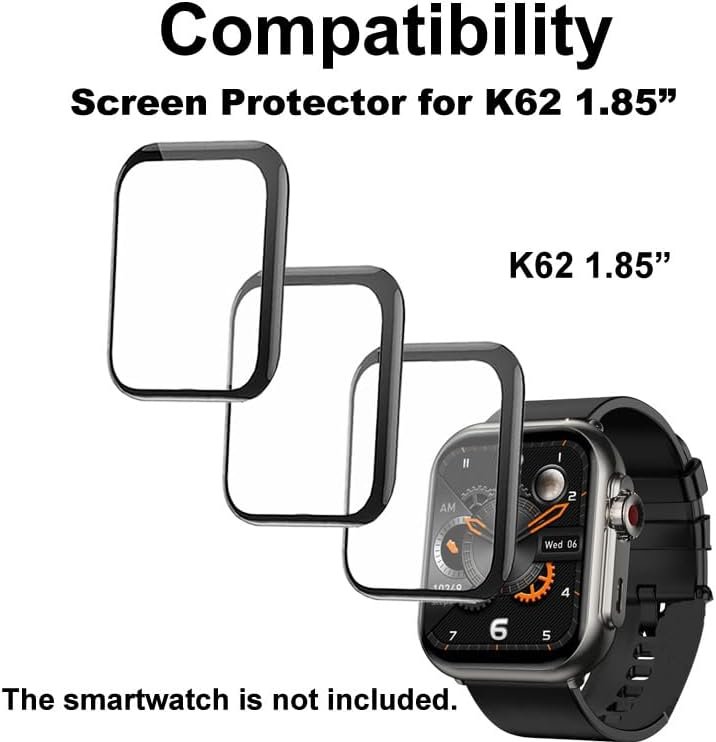 3D Screen Protector Compatible with Jacoosa K62 1.85 inches Fitness Tracker Smart Watch, PMMA Material, Anti-shatter, Full Coverage, with Non-slip Pad sticker, 3-PACK - Image 2