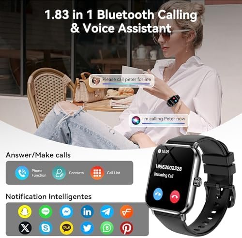 Smart Watch, 1.83" HD Smartwatch for Men Women with 120 Sports Modes, Bluetooth Call & Make Call, Health, Fitness & Sleep Tracker, Timer, 5 ATM Water-Resistance, Fitness Watch for Android/iOS, Black - Image 4