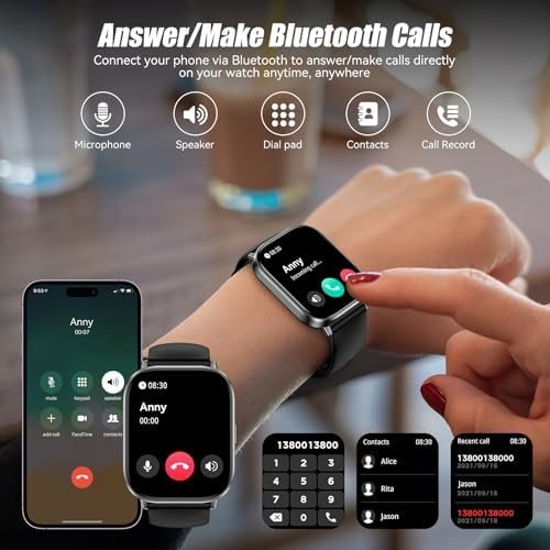 Smart Watch for Men Women, 2.01" HD Smartwatch with 120 Sports Modes, Heart Rate/Sleep Monitor, IP67 Waterproof Fitness Tracker, Compatible with Android iOS Phones (Black) - Image 2