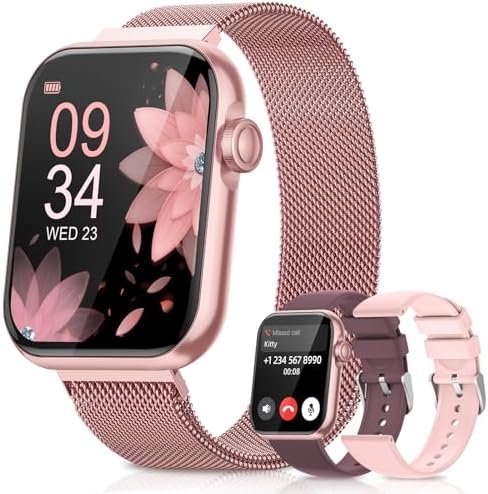 Smart Watches for Women, Health Fitness Watch for Android iPhone, Sleep/Heart Rate/SpO2/Blood Pressure Monitor, 1.85'' Smartwatch for Calls/SMS/Notifications, 100+ Sports Modes, 300+ Dials, 3 Bands