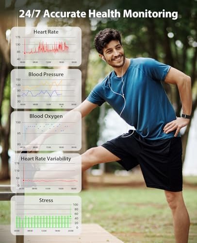 Smart Bracelet, Wearable Activity & Fitness Tracker Band, 24H Sleep Tracker, All-Day Continuous Heart Rate Blood Pressure Stress HRV Monitor, 120+ Sport Modes Smart Wristband with Free APP 2 Bands - Image 2