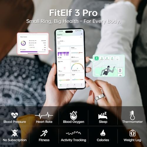 FitElf 3 Pro Smart Ring—Health & Fitness Tracker for Women & Men | Monitor Heart Rate, Sleep & Blood Pressure | IP68 Waterproof | 10-Day Battery | No Subscription Needed (Sliver, 8) - Image 2