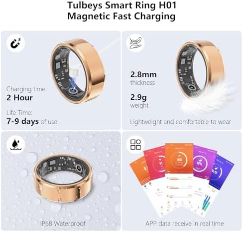 Fitness Tracker Smart Ring,Step Counter,Heart Rate Blood Oxygen Sleep Tracker Health Ring, 6ATM Waterproof Long Battery Life Smart Rings Compatible with iOS & Android (Rose Gold US8-2) - Image 7