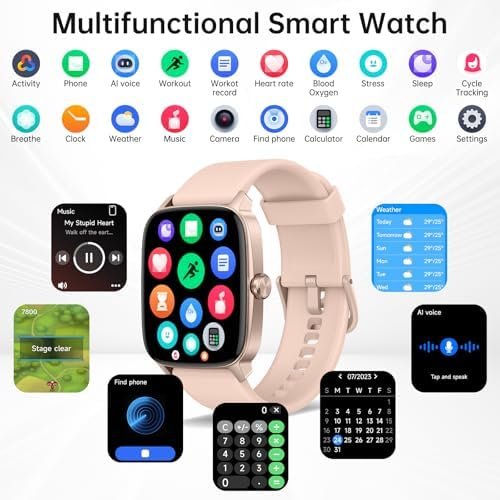 Smart Watch for Men Women with Bluetooth Call & AI Voice, 1.85" HD Fitness Tracker with Heart Rate SpO2 Sleep Monitor, 100+ Sports Modes, Mini Games, IP68 Waterproof Smartwatch for Android iOS Phones - Image 5