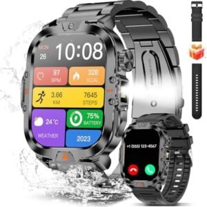 Smart Watch for Men Military Answer/Make Call 2.01″ Display 170+ Sports Modes Fitness Smart Watch IP68 Waterproof 30 Days Standby Smartwatch for Android iOS Black (2 Straps)
