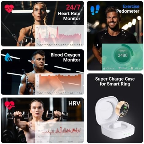 Health Tracker Ring, Smart Health Ring for Women Men with Heart Rate, Blood Oxygen, Sleep Monitor, Steps,Calories, No Subscription Fee, IP68 Waterproof Smart Ring for iPhone & Android (Rose Gold, 8#) - Image 3