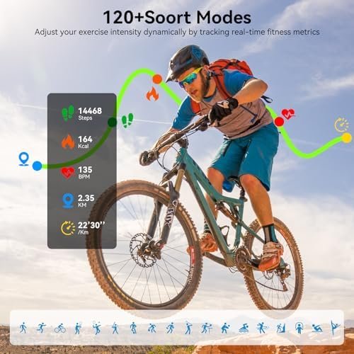 Smart Watch, 1.83" HD Smartwatch for Men Women with 120 Sports Modes, Bluetooth Call & Make Call, Health, Fitness & Sleep Tracker, Timer, 5 ATM Water-Resistance, Fitness Watch for Android/iOS, Black - Image 3