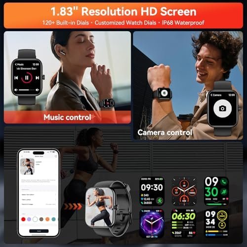 Smart Watch with Alexa Built-in, 1.83" HD Fitness Tracker with Bluetooth Calls/Messages, IP68 Waterproof, 120+Sports Modes, 24/7 Heart Rate/Sleep Fitness Watch Compatible with iOS/Android (Black) - Image 6