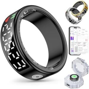Smart Rings for Women Men, Health Fitness Tracker Ring with LED Display Screen, Sleep Tracker Rings Compatible with iOS/Android Activity Tracker/Heart Rate/SpO2/Sleep/Step