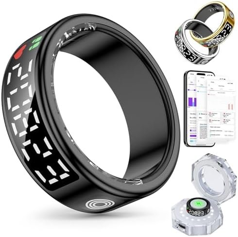 Smart Rings for Women Men, Health Fitness Tracker Ring with LED Display Screen, Sleep Tracker Rings Compatible with iOS/Android Activity Tracker/Heart Rate/SpO2/Sleep/Step