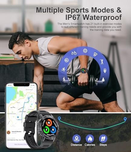 Military Smart Watch for Men(Answer/Dial Calls),100 Sports Modes, 5ATM Waterproof Fitness Watch with Heart Rate/SpO2/Blood Pressure for Android and iOS,1.39''HD DIY Screen Smartwatch Black - Image 3