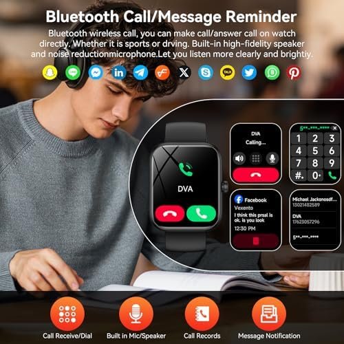 Smart Watch with Alexa Built-in, 1.83" HD Fitness Tracker with Bluetooth Calls/Messages, IP68 Waterproof, 120+Sports Modes, 24/7 Heart Rate/Sleep Fitness Watch Compatible with iOS/Android (Black) - Image 2