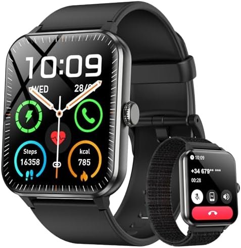 Blackview 2025 Smart Watch (Answer/Make Calls), Fitness Watch for Men and Women with Heart Rate/SpO2/Sleep Monitor/2 Straps, 100+ Sports Modes, IP68 Waterproof Activity Tracker for Android/iPhone