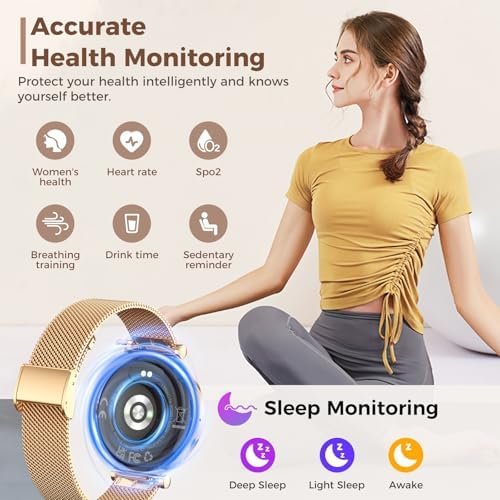 Smart Watch for Women, AMOLED HD Display Fitness Tracker Bluetooth Make/Answer Call, 1.19" Watches with 110+ Sports Modes/Heart Rate/SpO2/Sleep Monitor, Smartwatch IP68 Waterproof for Android iOS - Image 3