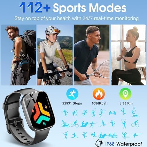 Smart Watch, 1.91" HD Screen Smartwatch for Men Women, Fitness Watch with Heart Rate/Sleep Monitor/Steps Monitor, 110+ Sports Modes, IP68 Waterproof Activity Trackers for Android iOS - Image 3