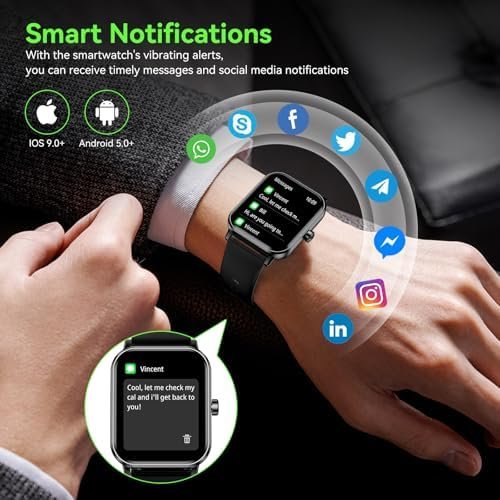 Smart Watch for Men Women (Answer/Make Call) 1.85" HD Touch Screen Fitness Tracker, 120+ Sport Modes, 24/7 Heart Rate/Sleep Monitor/Pedometer/Calories, Fitness Watch for Android/iOS (Black) - Image 5