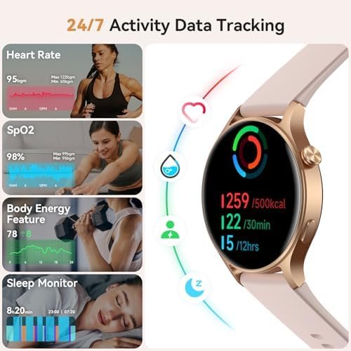aeac Smart Watch for Women, AMOLED Ultra-Clear Screen Activity Trackers with Heart Rate/Sleep/SpO2 Monitor, Smartwatch for iPhone/Samsung/Android, 110+ Sport Modes Waterproof Fitness Reloj Inteligente - Image 2