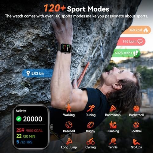 Smart Watch with Alexa Built-in, 1.83" HD Fitness Tracker with Bluetooth Calls/Messages, IP68 Waterproof, 120+Sports Modes, 24/7 Heart Rate/Sleep Fitness Watch Compatible with iOS/Android (Black) - Image 3