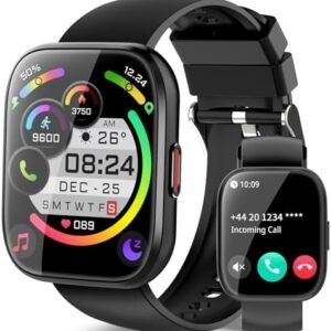 Smart Watch for Men Women Bluetooth Call, 1.85" HD Touch Screen Fitness Watch with Sleep Heart Rate Monitor, 112+ Sports Modes, IP68 Waterproof Activity Trackers for Android iOS, Black