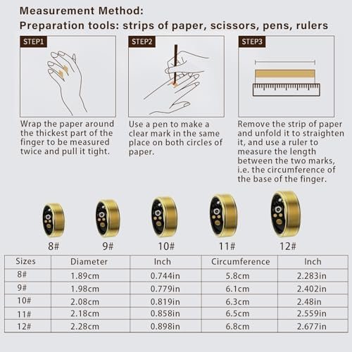 Smart Ring for Women Men – Fitness Tracker Ring with Heart Rate, SpO2, Blood Pressure, Sleep Monitoring, Step & Calorie Counter, No Subscription Fee,5ATM Waterproof,iOS & Android (Gold 8) - Image 7