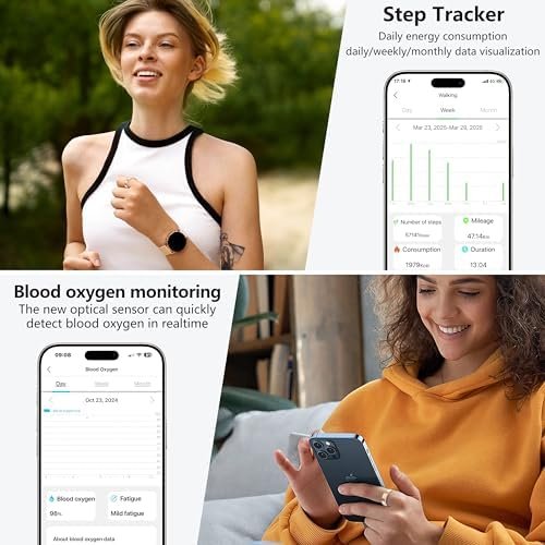 Thin Smart Ring for Fitness & Health Tracking -Pedometer,Sleep/Heart Rate/Blood Oxygen Monitor, Gesture Control / 5ATM Waterproof -No APP Subscription Compatible with Smart Phone (Rose Gold, 10) - Image 3