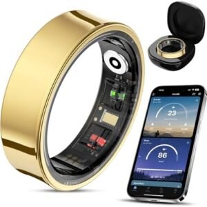 Smart Ring for Women & Men, Smart Ring Health Tracker with Gesture Control, Blood Oxygen & Heart Rate Monitor, Long Lasting Battery Sleep Ring, Waterproof Fitness Ring (Gold, #9)