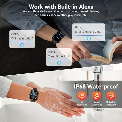 Smart Watch with Alexa Built-in, 1.83" HD Fitness Tracker with Bluetooth Calls/Messages, IP68 Waterproof, 120+Sports Modes, 24/7 Heart Rate/Sleep Fitness Watch Compatible with iOS/Android (Black) - Image 5