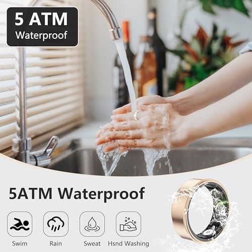 Thin Smart Ring for Fitness & Health Tracking -Pedometer,Sleep/Heart Rate/Blood Oxygen Monitor, Gesture Control / 5ATM Waterproof -No APP Subscription Compatible with Smart Phone (Rose Gold, 10) - Image 6