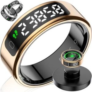 Smart Ring with LED Display Screen, Fitness Tracker Smart Rings for Women Men, Health Ring for iOS & Android, Sleep Tracker Ring Compatible with Heart Rate, SpO2, Sleep, Step (Rose Gold, 9)
