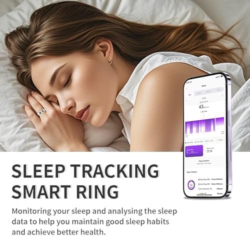 HitTopss Smart Ring, Ultra Thin Fitness Tracking Smart Ring with Calories/Heart Rate/Blood Oxygen/Sleep Monitoring, 5ATM Waterproof, No APP Subscription (Silver,Ultra Thin-8#) - Image 5