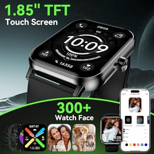 Smart Watch for Men Women (Answer/Make Call) 1.85" HD Touch Screen Fitness Tracker, 120+ Sport Modes, 24/7 Heart Rate/Sleep Monitor/Pedometer/Calories, Fitness Watch for Android/iOS (Black) - Image 2