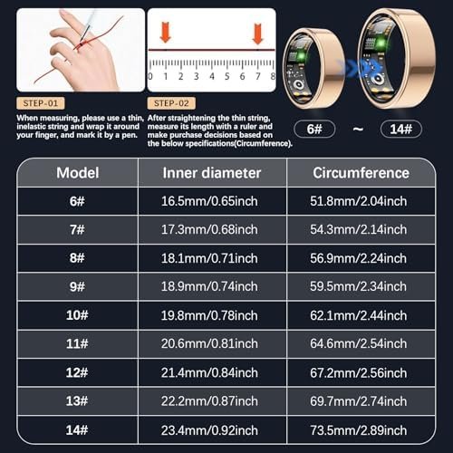 Health Tracker Ring, Smart Health Ring for Women Men with Heart Rate, Blood Oxygen, Sleep Monitor, Steps,Calories, No Subscription Fee, IP68 Waterproof Smart Ring for iPhone & Android (Rose Gold, 8#) - Image 2
