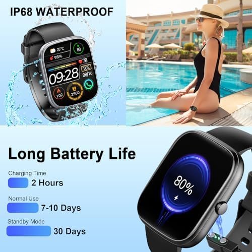 Smart Watch, 1.91" HD Smartwatch for Men Women (Answer/Make Call), 2025 Fitness Watch Heart Rate/Activity/Step/Sleep Monitor, IP68 Waterproof 110+ Sport Mode, Step Counter Black - Image 7