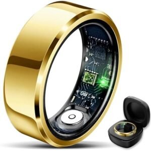 Smart Ring for Women Men Fitness Tracker with Blood Pressure,Heart Rate,Sleep Monitoring,Step Counting,for iPhone and Android,Waterproof smart blood pressure monitor,No Subscription Fees,Gold 11 size