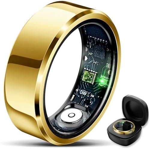 Smart Ring for Women Men Fitness Tracker with Blood Pressure,Heart Rate,Sleep Monitoring,Step Counting,for iPhone and Android,Waterproof smart blood pressure monitor,No Subscription Fees,Gold 11 size