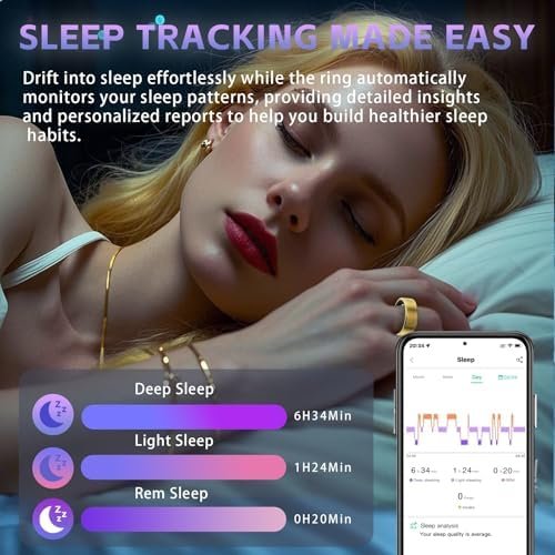 Smart Ring for Women Men – Fitness Tracker Ring with Heart Rate, SpO2, Blood Pressure, Sleep Monitoring, Step & Calorie Counter, No Subscription Fee,5ATM Waterproof,iOS & Android (Gold 8) - Image 2