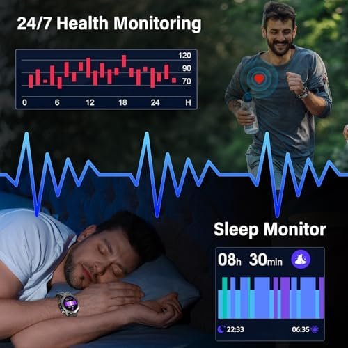 Military Smart Watches for Men(Answer/Make Calls), 1.39"HD Fitness Watch, 24/7 Heart Rate Sleep Monitor, Smart Watch for Men 110+ Sport Modes, 30Day, IP68 Waterproof Smartwatch for Android iOS, Black - Image 5