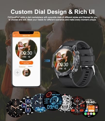 Military Smart Watch for Men(Answer/Dial Calls),100 Sports Modes, 5ATM Waterproof Fitness Watch with Heart Rate/SpO2/Blood Pressure for Android and iOS,1.39''HD DIY Screen Smartwatch Black - Image 6
