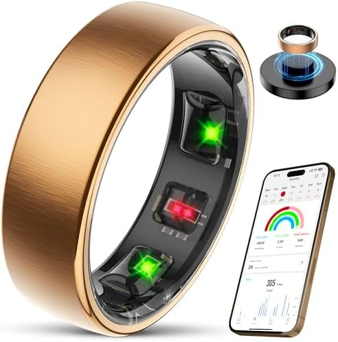 Smart Health Ring Sleep Health Tracker for Women Men with Heart Rate, Blood Oxygen, Sleep Monitor, Steps,Calories, 5ATM Waterproof for iPhone/Android, No Subscription Fee(Rose Gold, 11#)
