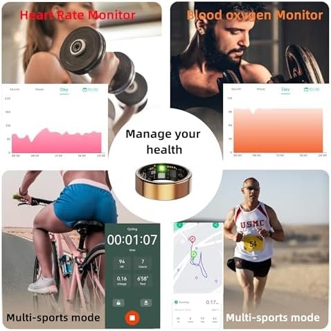 Smart Ring for Women Men, Health Fitness Tracker Ring, IP68 Waterproof Rings, Sleep Ring with Charging Case and Ring Protector, Remote Photography, Family Care, No App Fees (Rose Gold, 8#) - Image 2
